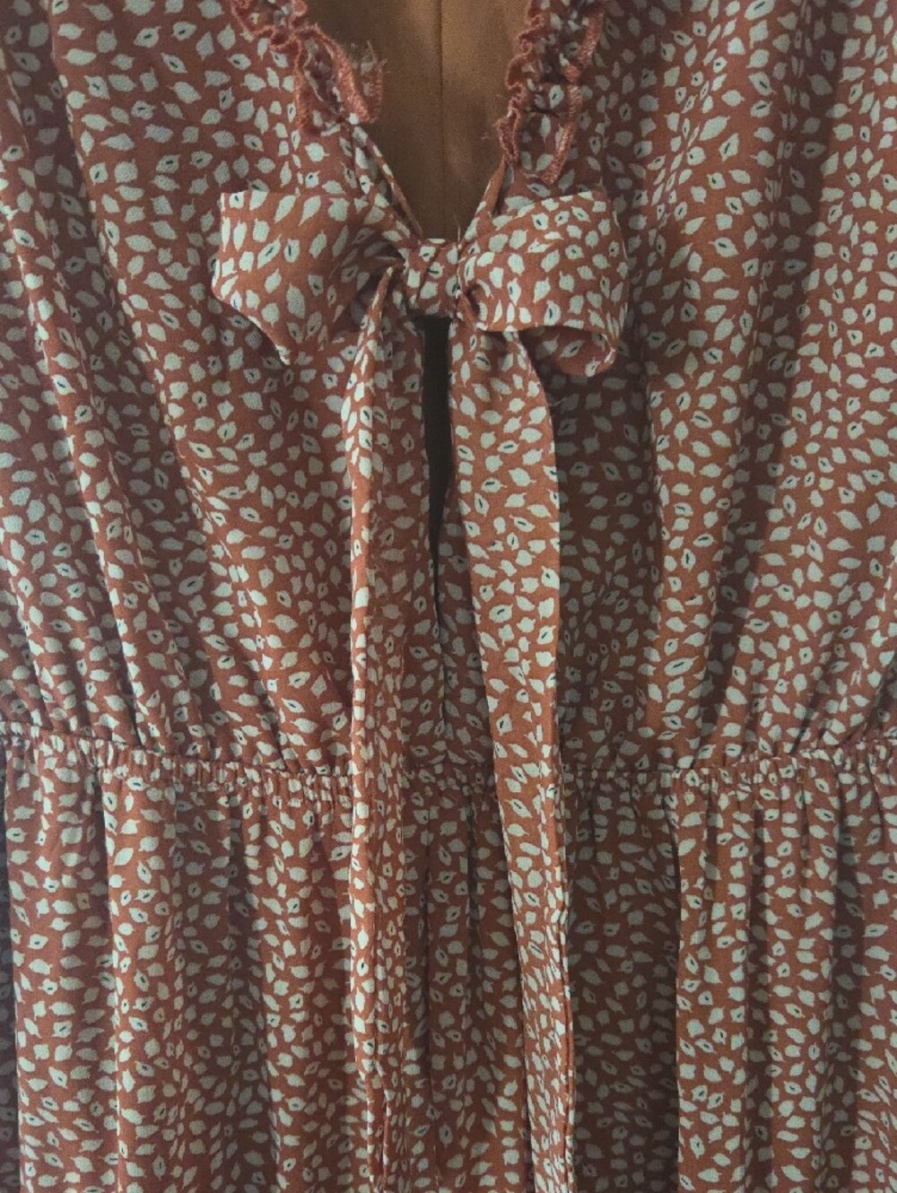 She + Sky Rust Floral Tie-Front Tiered Midi Dress - Picture 2 of 6